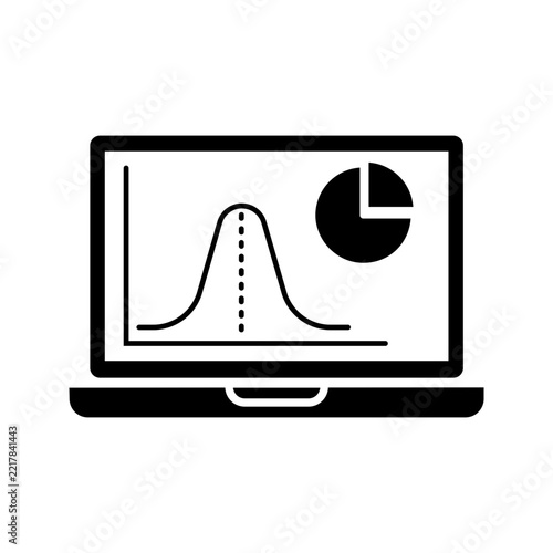 laptop data analysis bell curve and pie chart icon vector