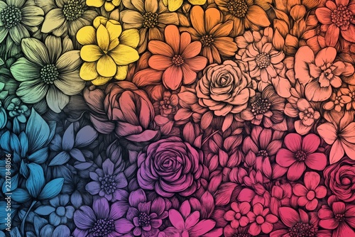 Vibrant multicolor floral pattern with diverse blooms