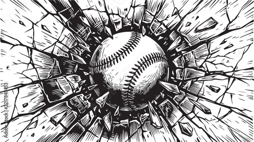Distressed baseball graphic with cracked texture and grunge effect for sports design