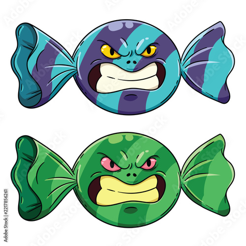 Two Cartoon Wrapped Candy Monster Character
