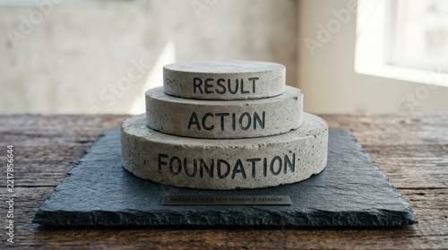Concrete discs stacked with motivational words
