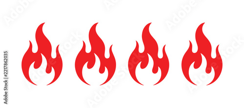 Collection of red flame icons on transparent background for design elements.