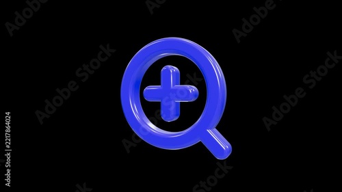 Shiny blue magnifying glass zoom in icon animation