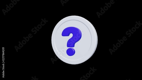 Rotating 3D coin with blue question mark symbol animation