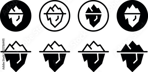 Iceberg Vector Icons Set in Line Art and Glyph Style for Metaphor and Climate Design