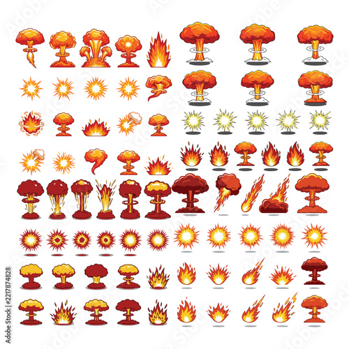 poster pixel art explosion set with retro game fire burst silhouette stock illustration and vector