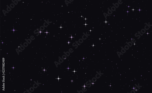 Purple and white shining stars scattered across a deep violet dark night sky