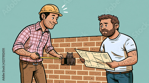 Construction worker beside freshly built brick wall