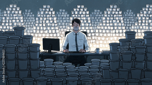 Corporate employee sitting alone at a desk