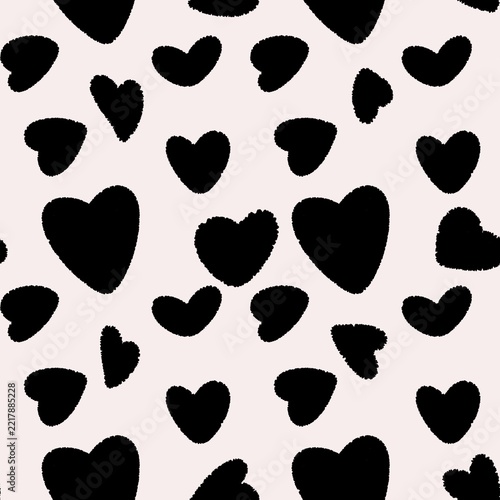 Seamless Black Heart Pattern on White Background