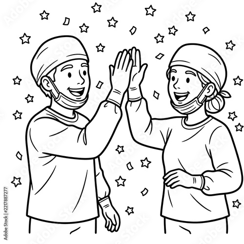 Surgeons high five celebrating success coloring page
