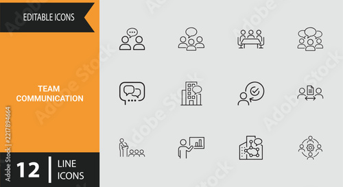 Team Communication Outline Icon Suite For Business Collaboration Workplace Messaging And Staff Interaction