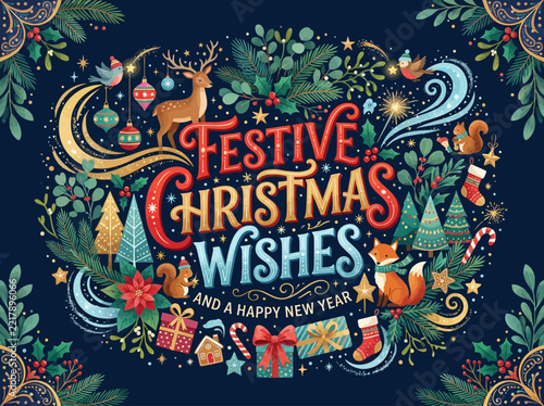 Christmas illustration festiv… concept illustration with colorful elements for creative decoration and seasonal celebration isolated background