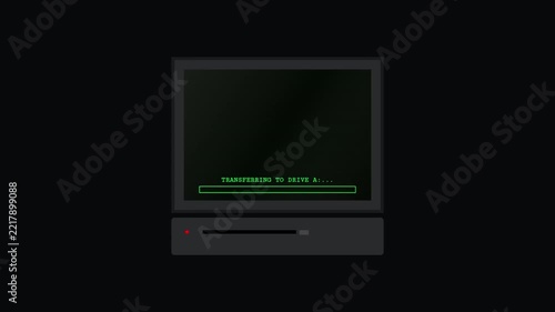 Data Backup Progress Animation on Retro Computer Monitor Interface