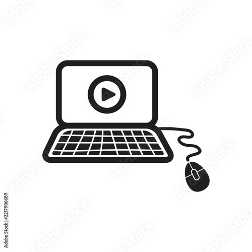Black and White Laptop Illustration With Play Button