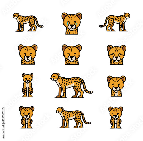 Cheetahs expressing various emotions simple flat design