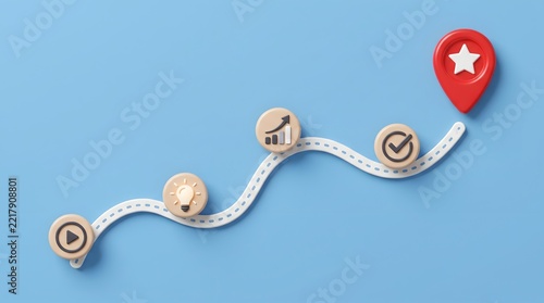 Business Roadmap and Project Milestone Path to Success 3D Illustration showing Steps from Idea to Goal Achievement
