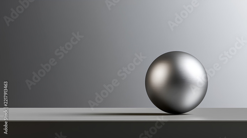 Brushed Metal Sphere on Studio Table with Soft Gradient Backdrop 