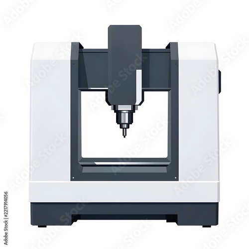 Modern industrial CNC milling machine for precision manufacturing and metal fabrication isolated on white background.