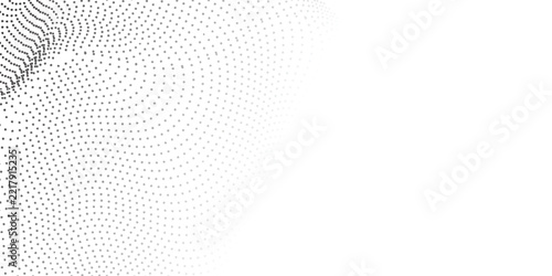 Abstract halftone dotted wave with concentric contour pattern on white background.