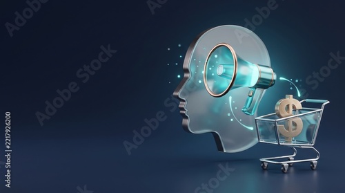Digital Marketing Brain with Megaphone Announcement Concept