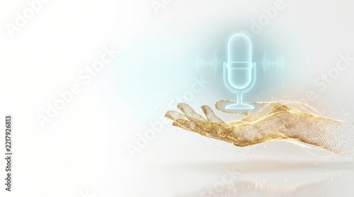 Golden Hand Presenting Holographic Microphone