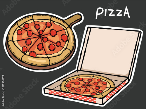 Pizza Food Sticker Doodle Vector Cute Illustration