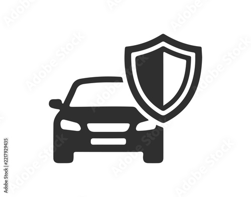 Car insurance protection shield icon representing vehicle safety and automotive security services in a clean vector illustration