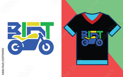 Typography with a motorcycle silhouette integrated into the word bikt for t-shirt printing on white