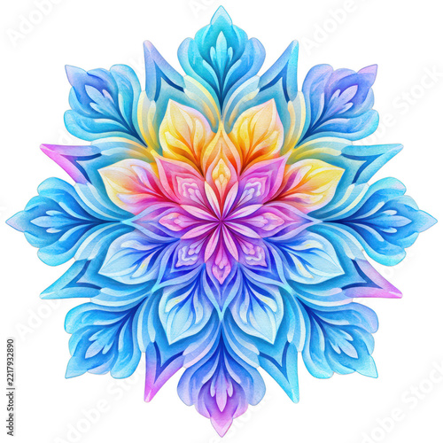 Intricate watercolor snowflake design, isolated on transparent background