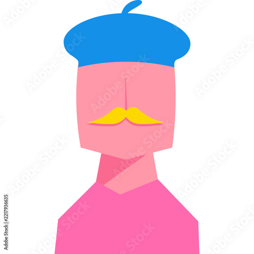 Minimalist Vector Illustration of Man with Beret and Yellow Mustache
