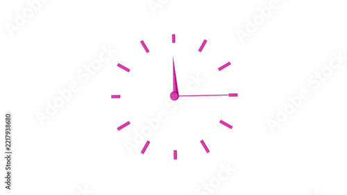 3D render of minimalist analog clock face with pink hour markers and hands showing 12:15, isolated on transparent background, modern clean timepiece design element, png