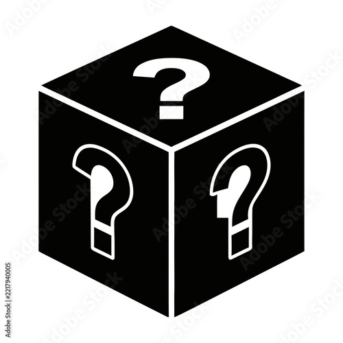 Black cube with question marks on each side symbol