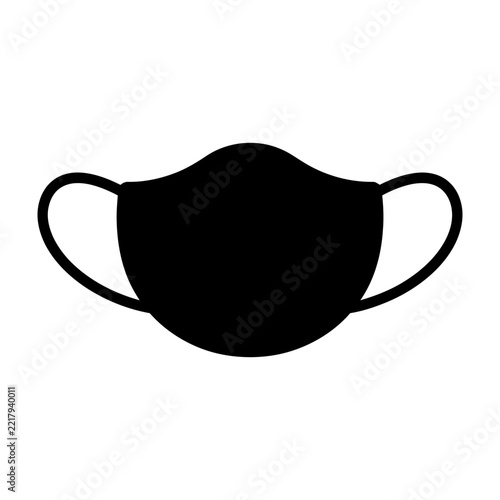Black Face Mask Silhouette Icon Set, Medical Protective Gear, Isolated White Background