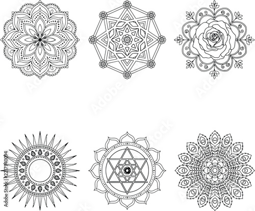 Mandala vector pack featuring six unique intricate geometric