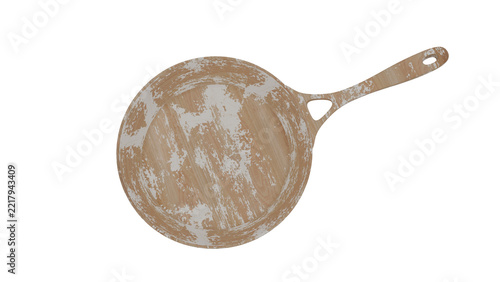 A tan frying pan with a long handle shows weathered brush texture on a transparent background.