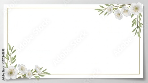 Elegant Luxury Wedding Invitation with Delicate White Flowers and Gold Border