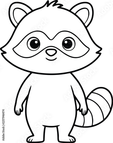 Raccoon line art drawing of a cute little mammal with large expressive