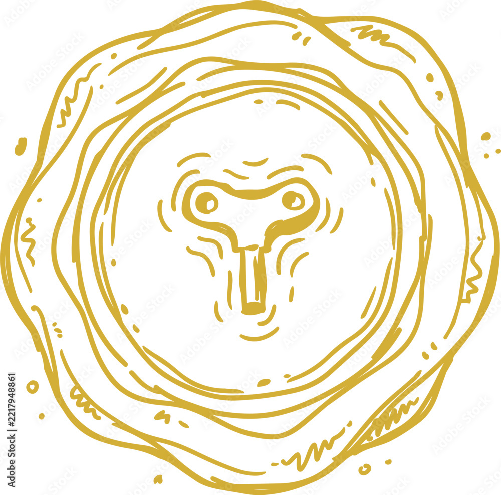 Fototapeta premium Golden monkey face with abstract circular contours in line art vector illustration