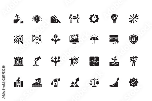 28 Business Risk Management and Security Icon Set Featuring Protection Analytics Decision and Growth Symbols for Corporate Safety Financial Planning Cybersecurity Strategy and Enterprise Management