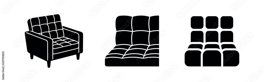 Fototapeta premium Tufted armchair and modular sofa furniture icons set silhouette seating