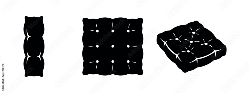 Fototapeta premium Tufted Cushion and Floor Pillow Silhouette Icons Set