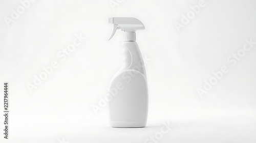 Empty white spray bottle with trigger nozzle on clean background