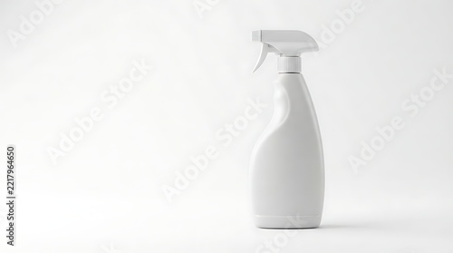 Empty white spray bottle on clean light background for product display