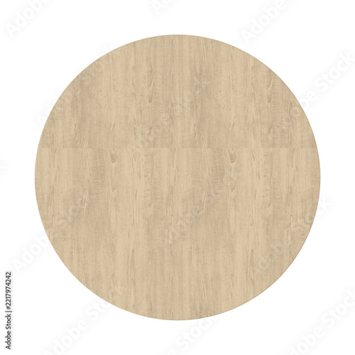 Minimalist round wooden table top isolated on a clean white background for interior design