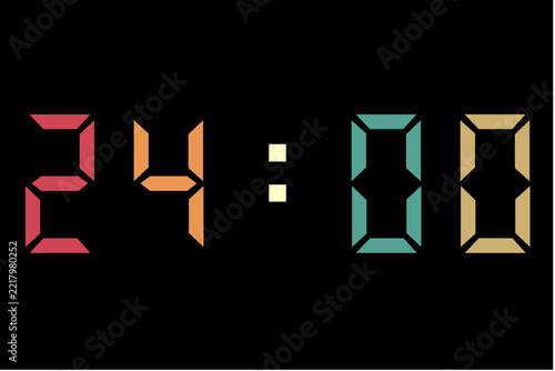 A vintage-style digital clock on a black background showing the time 24:00. The minimalist electronic time display features bright LED style numbers, making it suitable for technology, time management