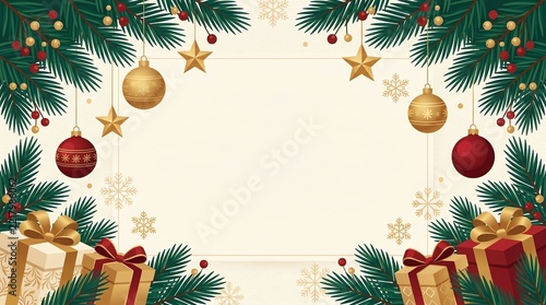 christmas background with fir branches and decorations