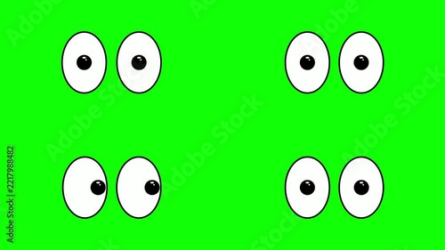 animated cartoon eye elements on a vibrant green screen background. Featuring diverse blinking expressions, these comical character graphics enhance hilarious videos and fun animations.