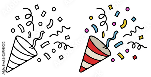 Obraz na plátně A festive celebration unfolds with a party popper exploding, showering confetti and streamers in a vibrant display of joy and excitement