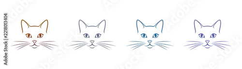 Cat face line art set with colorful gradient minimalist icons